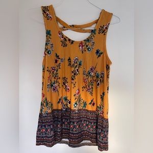 Loveappella Mustard Yellow Floral Tank Top SMALL